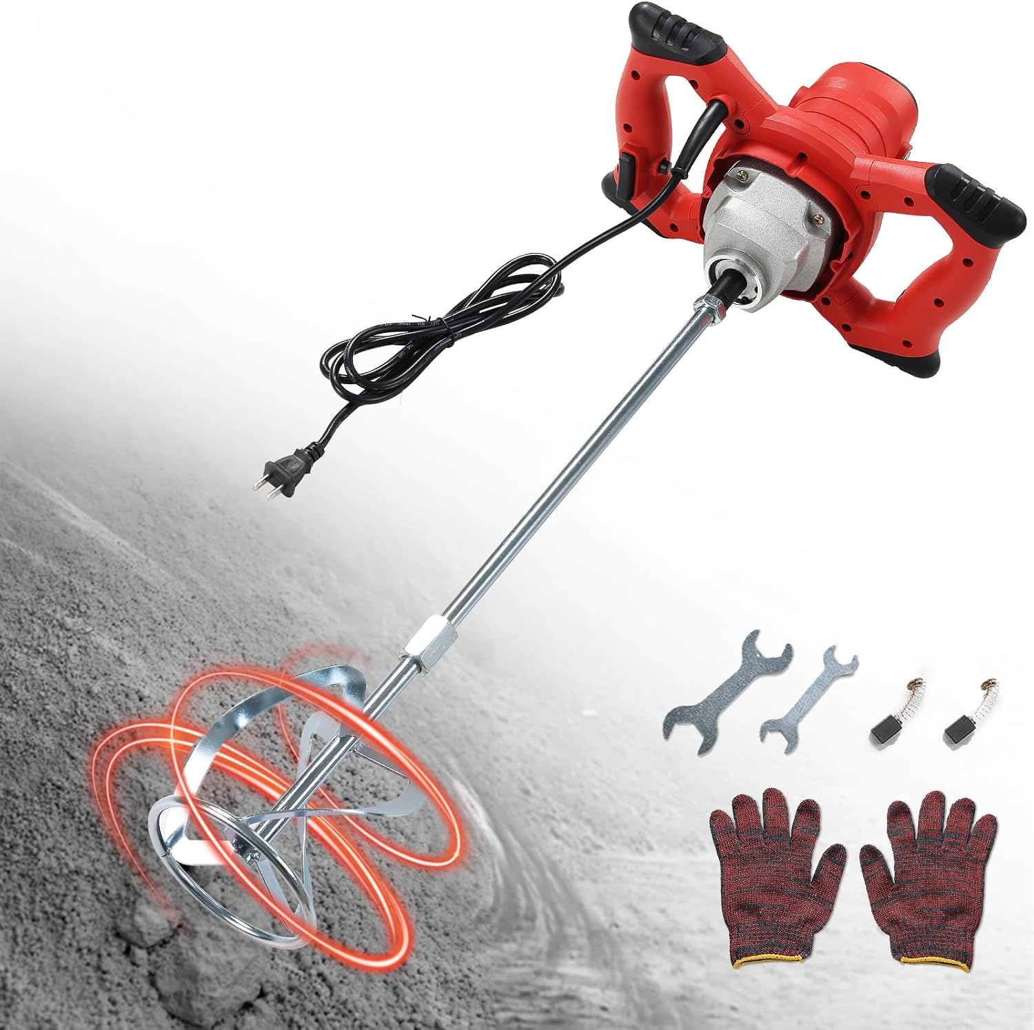 2100W Cement Mixer, 110V 6-Speed Handheld Electric Concrete & Mortar Mixer with Paddle, Copper Motor Mud Mixer for