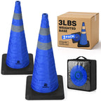 28 Inch 2 Pack Collapsible Traffic Cones with Weighted Base,Blue