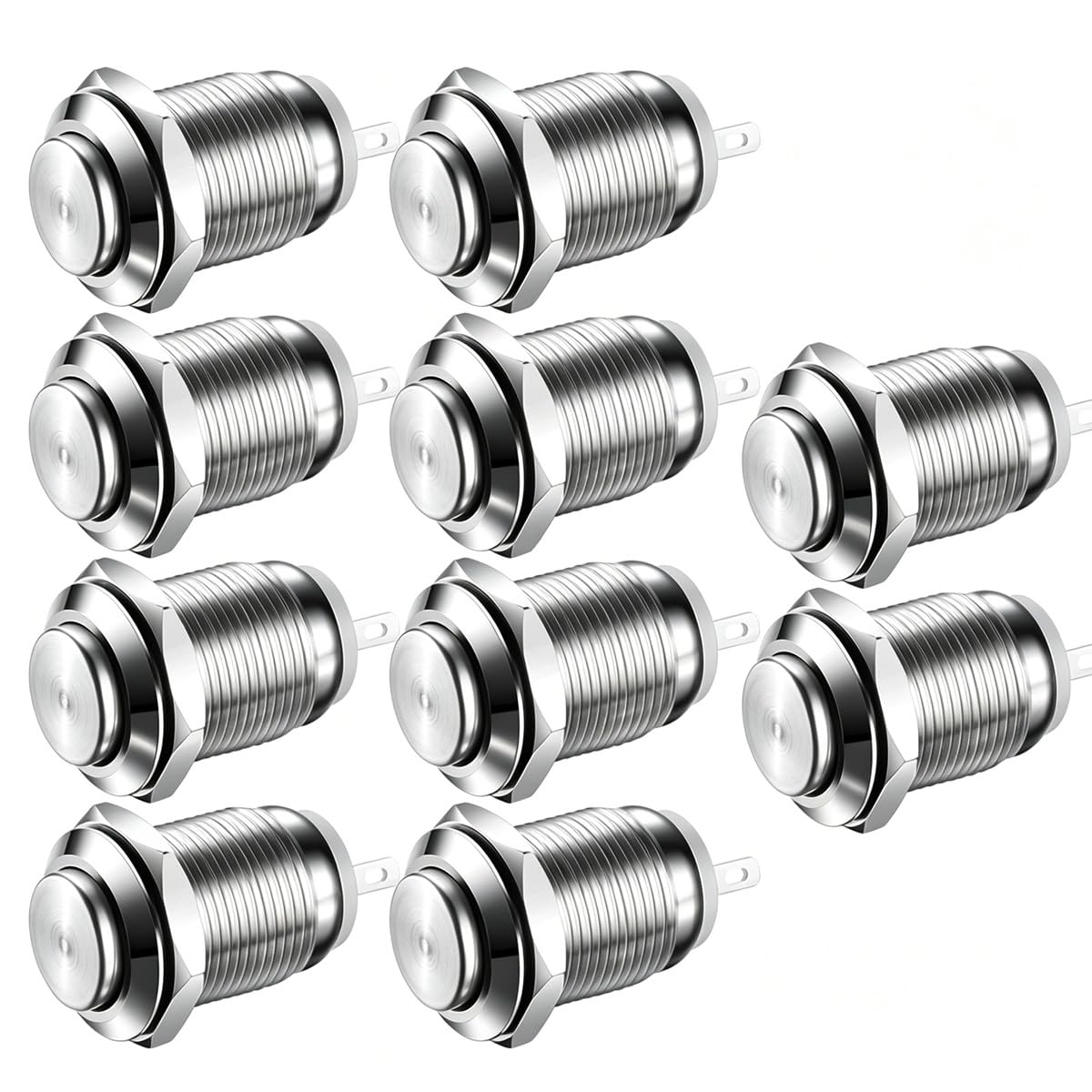 Gebildet 10pcs Waterproof Push Button Momentary Stainless Steel Push Button On Off 12mm 2A 12V/24V/125V/250V(High Head)