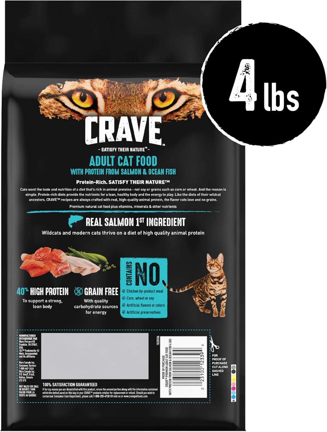 Grain Free High Protein Dry Cat Food, Salmon & Ocean Fish, 4 lb