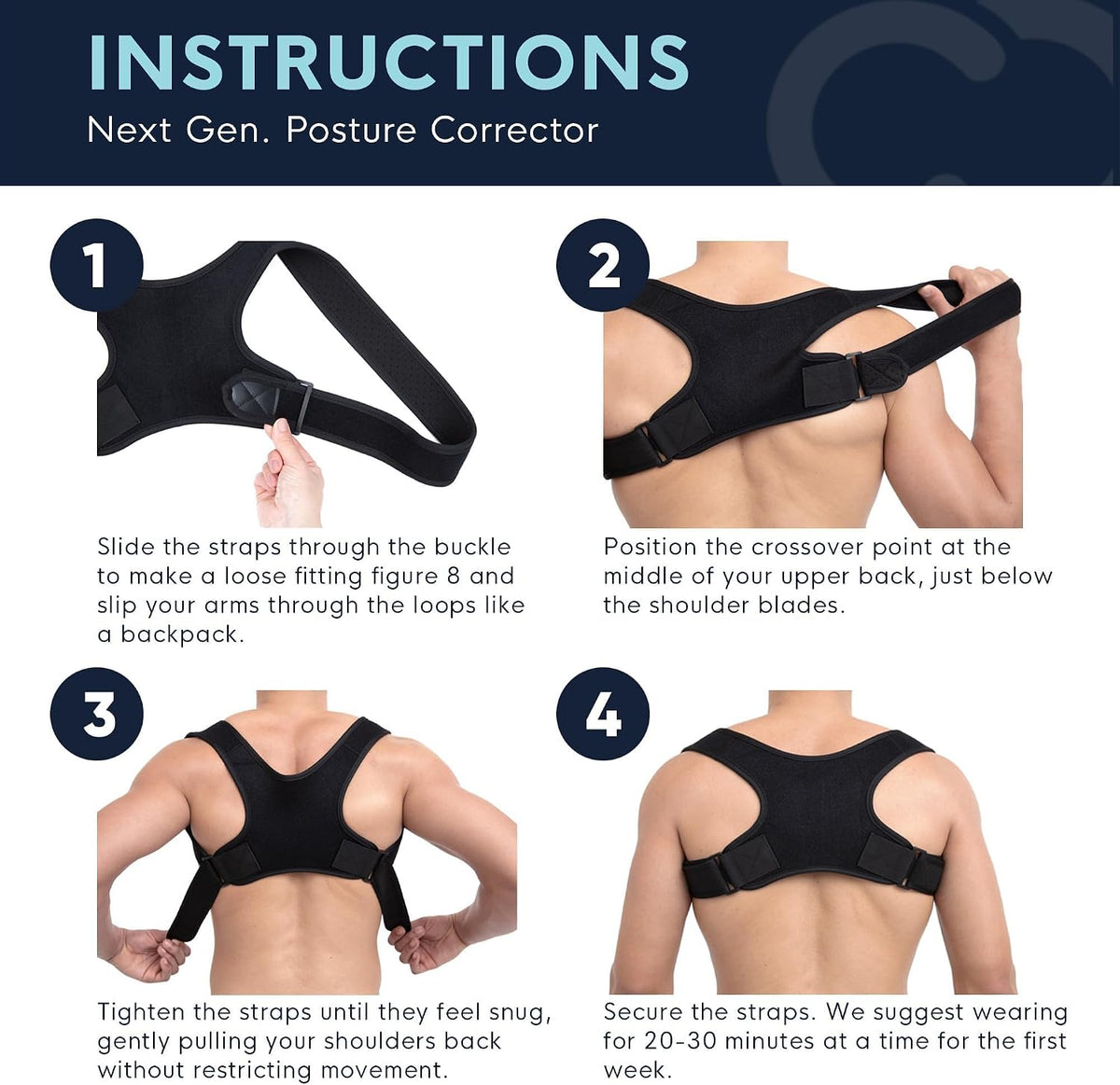 Back Brace Posture Corrector for Women and Men. Copper Infused Shoulder Straightener, Adjustable Upper Back Support