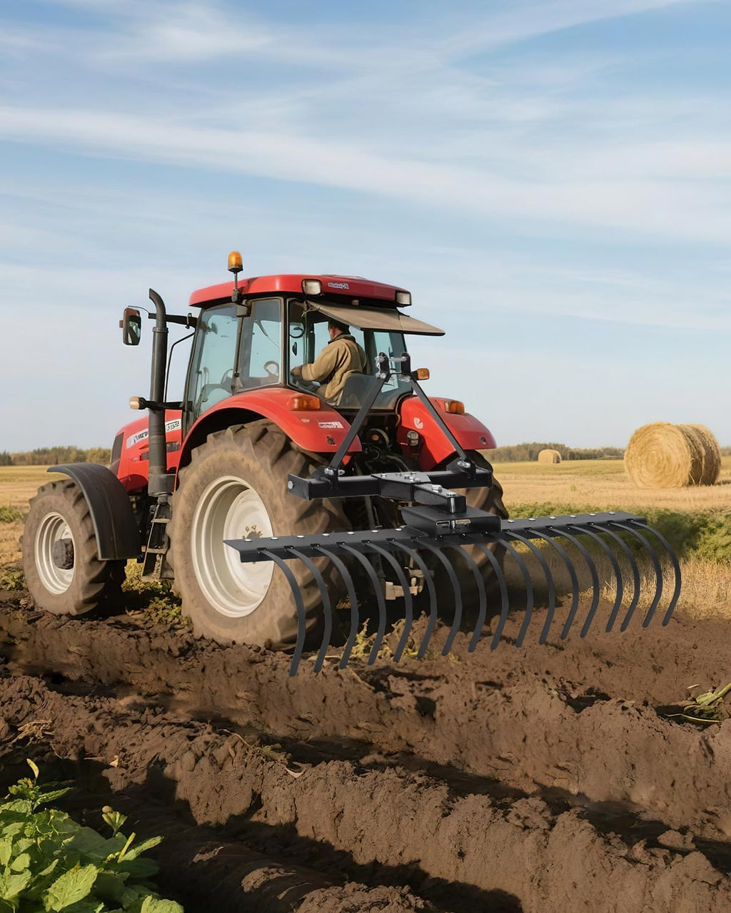 3 Point Hitch Tractor Rake, 50" Landscape Rake Category-0 Cat-1 Tractor | with 360 Degree Rotation,Replaceable Spring