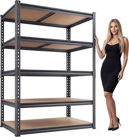 Garage Shelving Heavy Duty, 2450LBS Metal Storage Shelves 5 Tier, Adjustable Shelving Unit 30" W x 12" D x 62" H