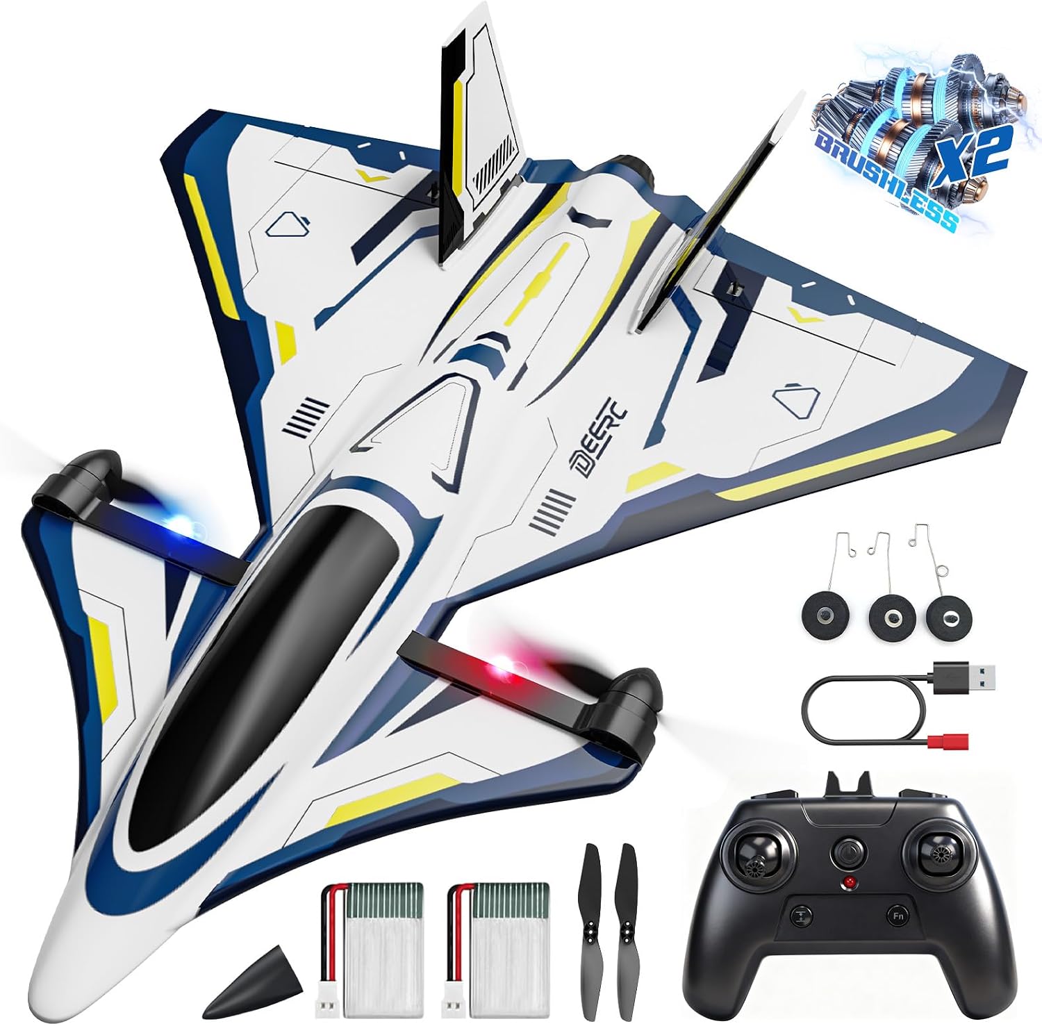 4CH Brushless RC Plane,Sci-Fi Remote Control Jet Hobby Airplane with LED Lights RTF Aerobatic Aircraft Toys,2.4GHz