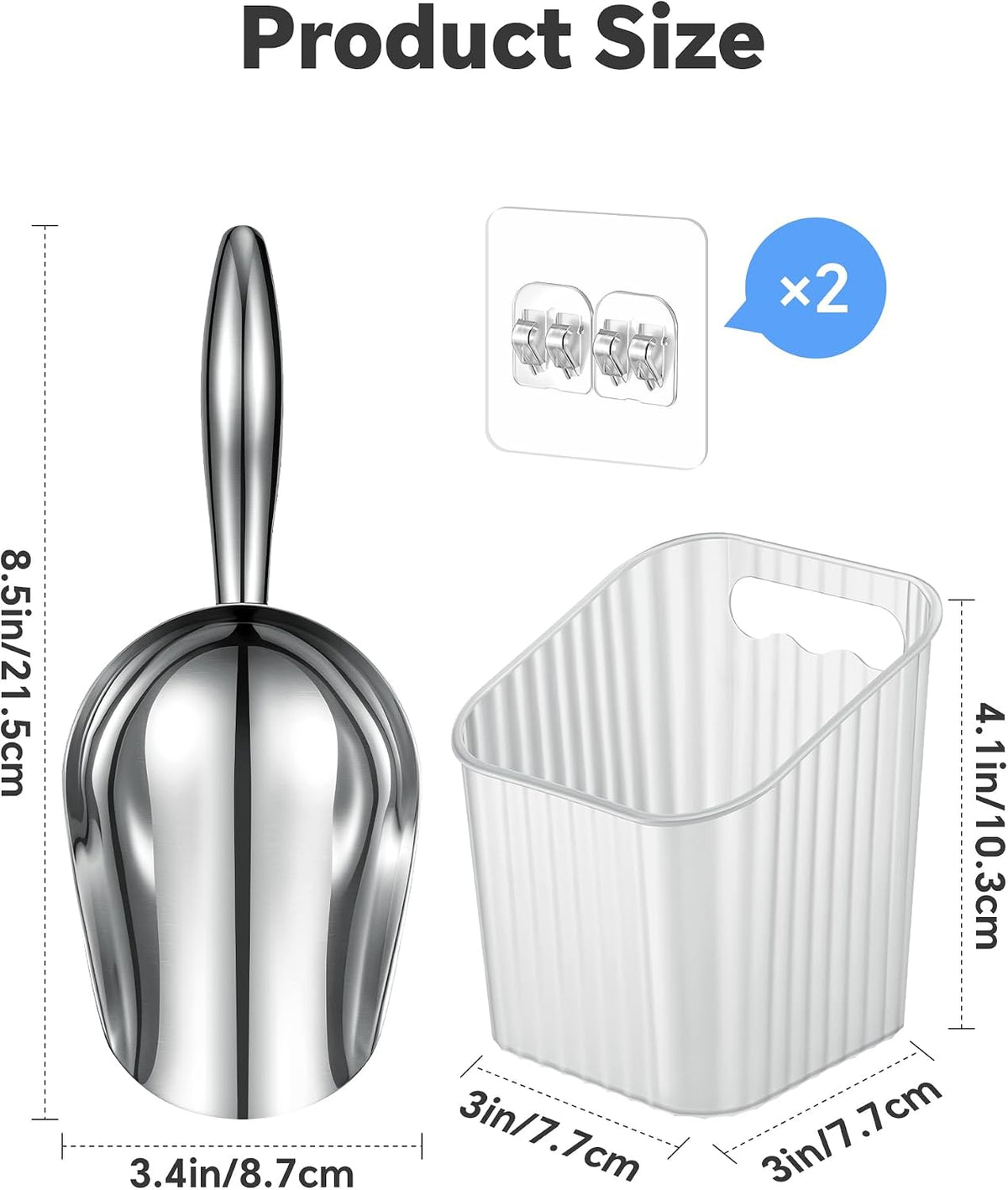 6oz Stainless Steel Ice Scoop for Freezer with Draining Holder