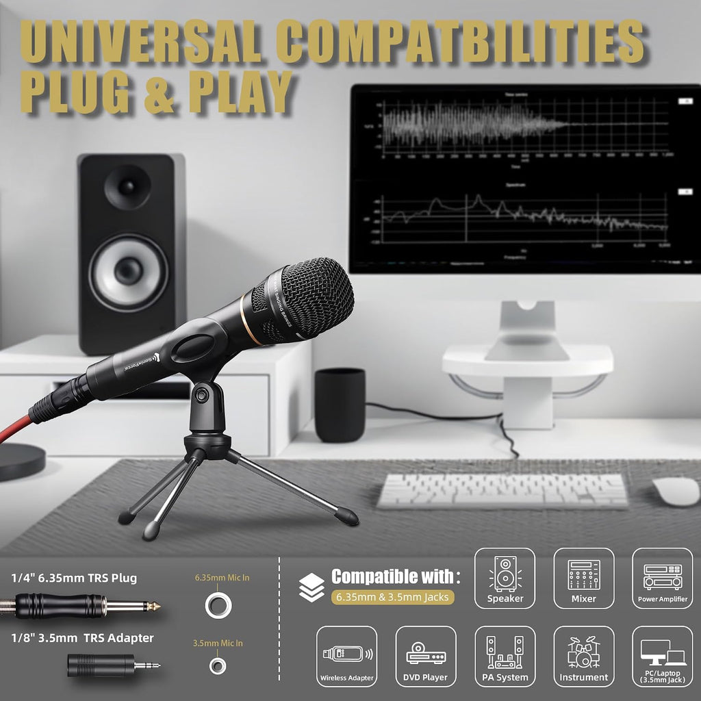 Dynamic Microphone - Professional Vocal Microphone for Singing - Handheld Wired Microphone with 16ft XLR to 1/4"