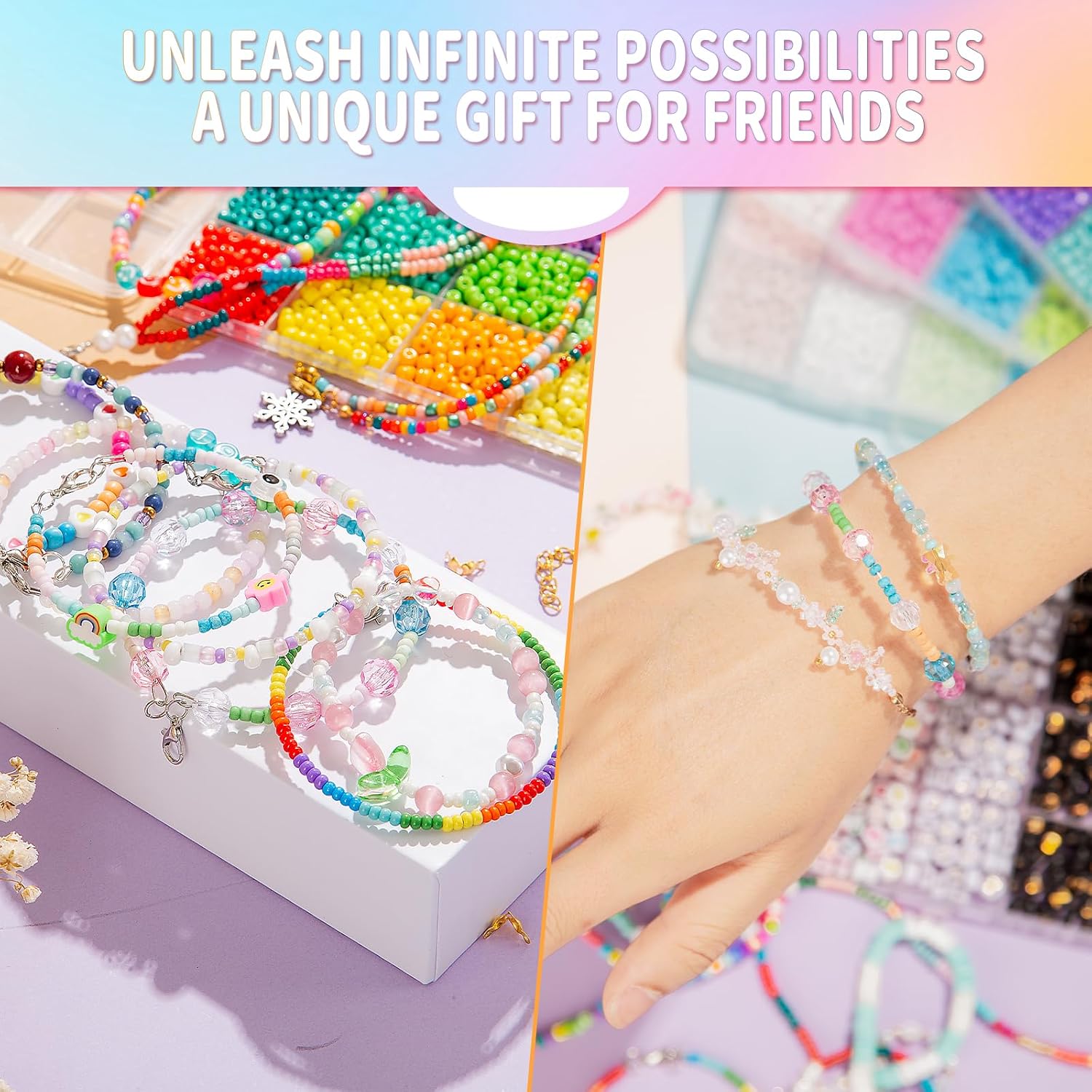 Friendship Bracelet Kit, 16000 pcs with Seed Beads (2/3/4mm), Clay Beads, 7 Styles Letter Beads (A-Z), Variety of