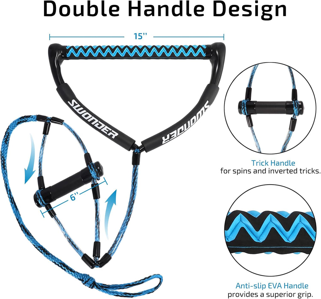 Wakeboard Rope 75ft - Water Ski Rope with Double Handle - 4 Sections Boat Tow Rope for Kneeboard, Wakeboard, Water