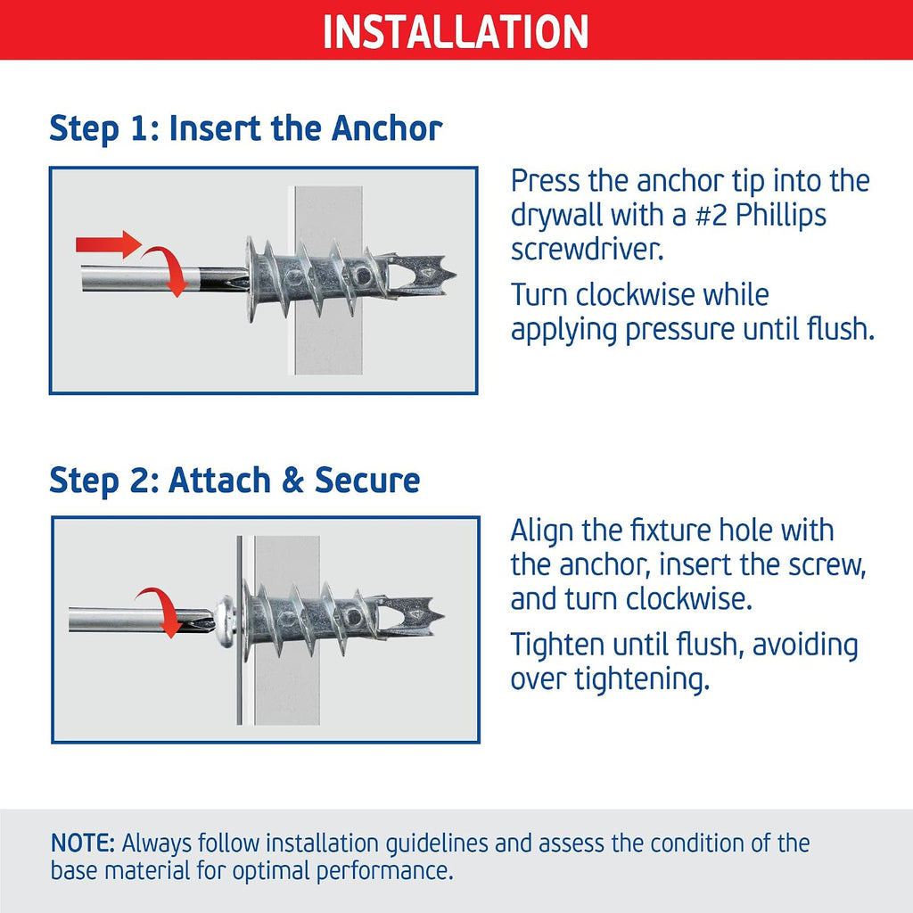 Self-Drilling Drywall Anchors Metal with Screws (50 Anchors & 50 Screws) – Heavy Duty Zinc Plaster & Hollow Wall