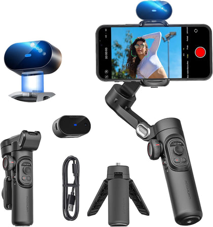 XE AI Gimbal Stabilizer for Smartphone, No App AI Tracking | 3-axis foldable phone gimbal for iPhone, gesture