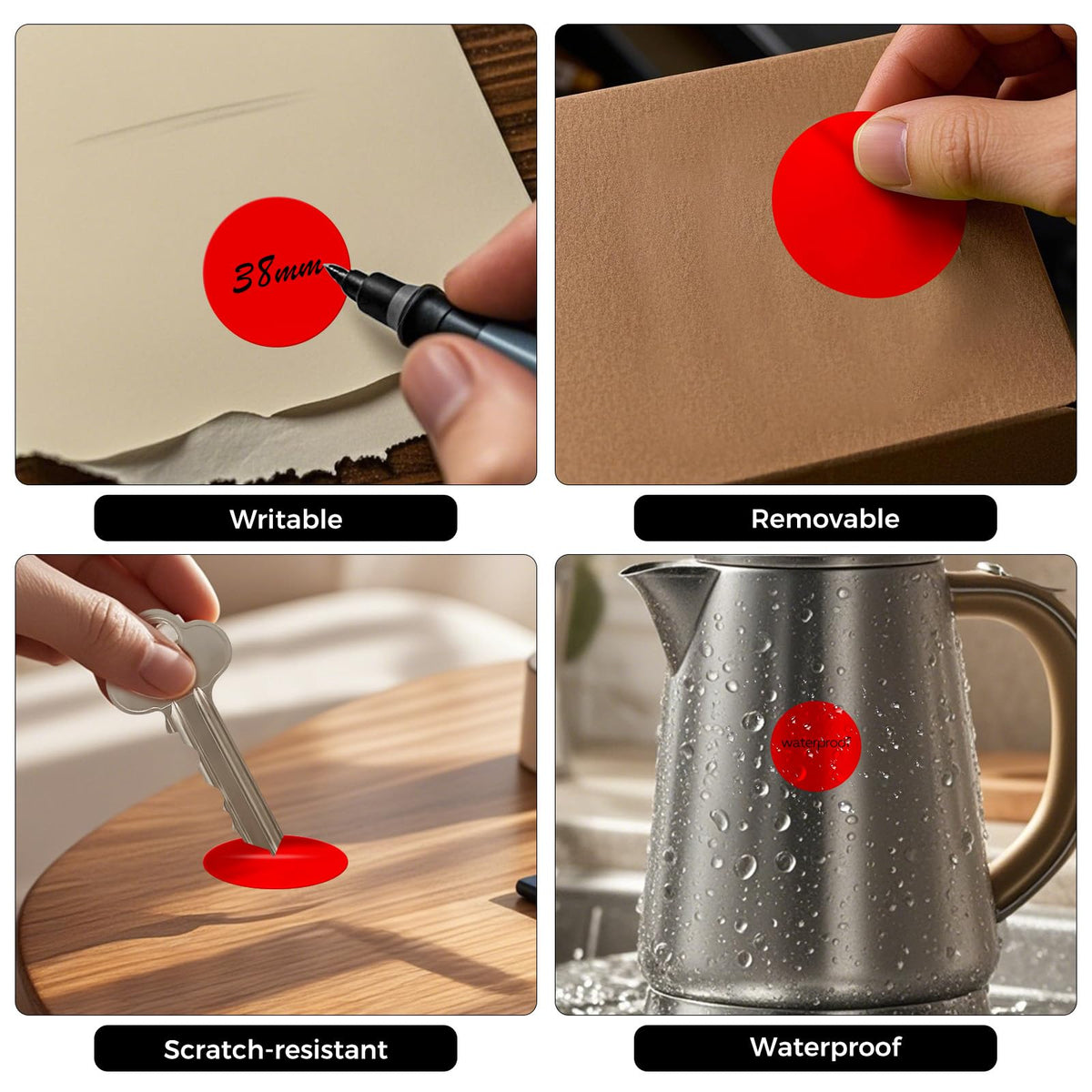 Red Round Stickers Roll 1.5 Inch Vinyl Dot Labels 1000 PCS