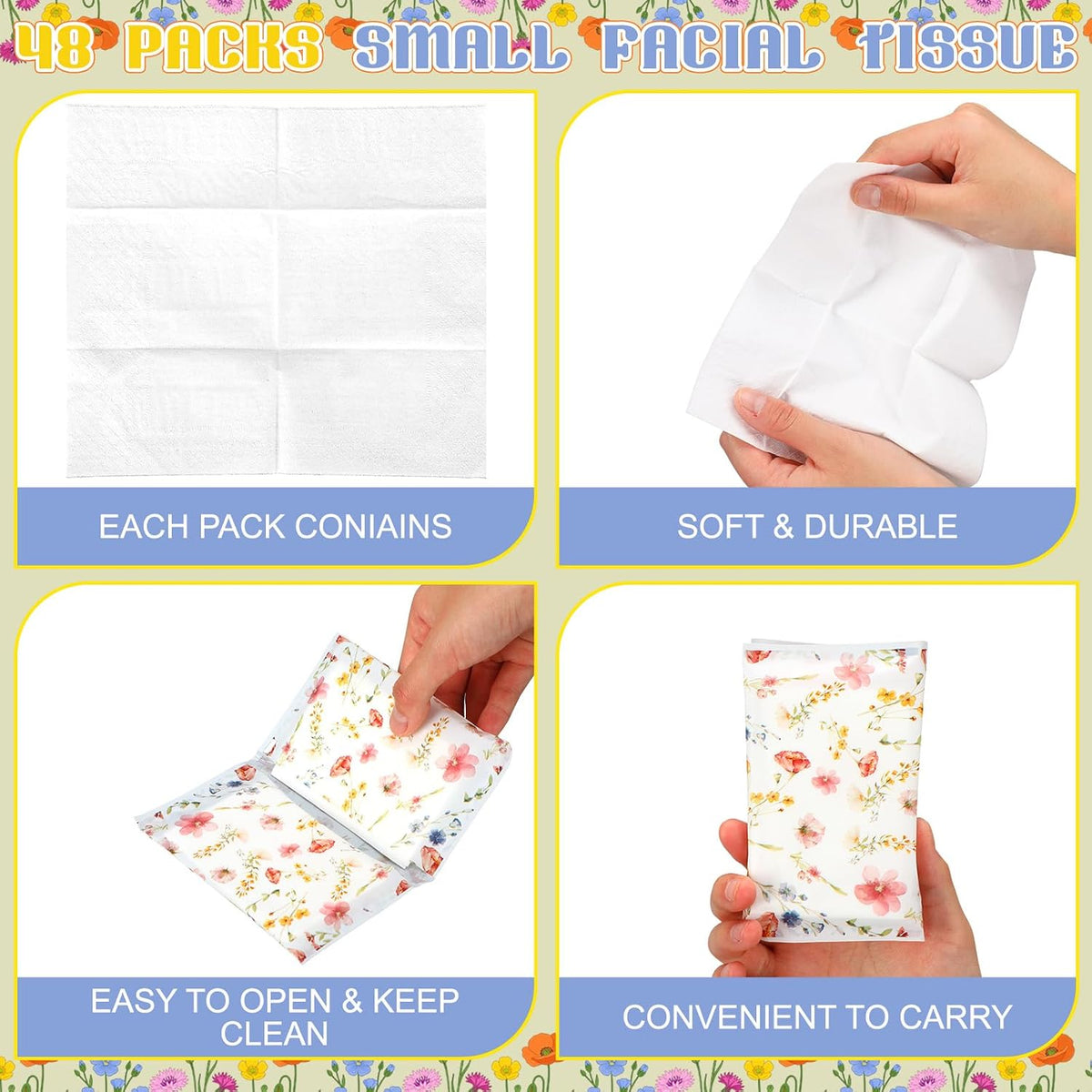 24 Packs Wildflower Pocket Tissues Bulk Slim Facial Tissues