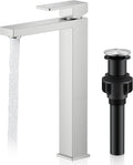 Brushed Nickel Vessel Sink Faucet, 1 Handle Tall Bathroom Sink Faucet