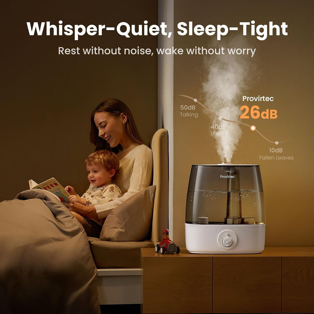 6.5L Stay Clean Tank Humidifier for Large Room, Top Fill Design | Ultra Quiet 65H Runtime, Cool Mist Ultrasonic, Low