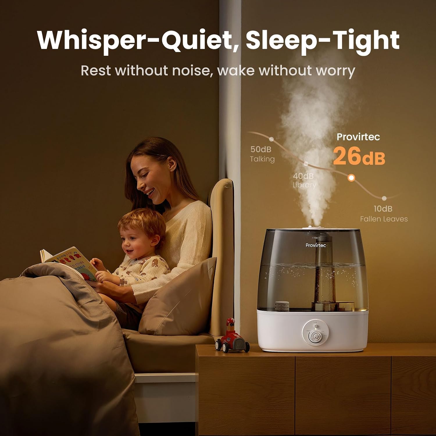 6.5L Stay Clean Tank Humidifier for Large Room, Top Fill Design | Ultra Quiet 65H Runtime, Cool Mist Ultrasonic, Low