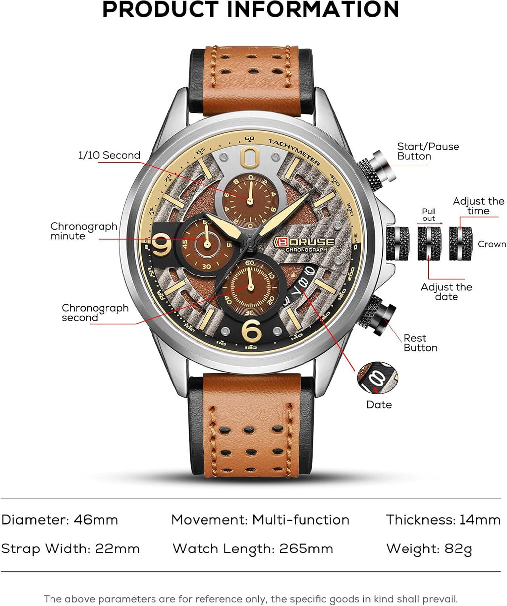 Men Watches Unique Casual Watch Big Face Fashion Chronograph | Luxury Dress Waterproof Analog Quartz WristWatch with