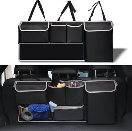 Trunk Hanging Organizer, Backseat Bag, Car Interior Accessories with 4 Pockets & 2 Mesh Pouches for Groceries, Will