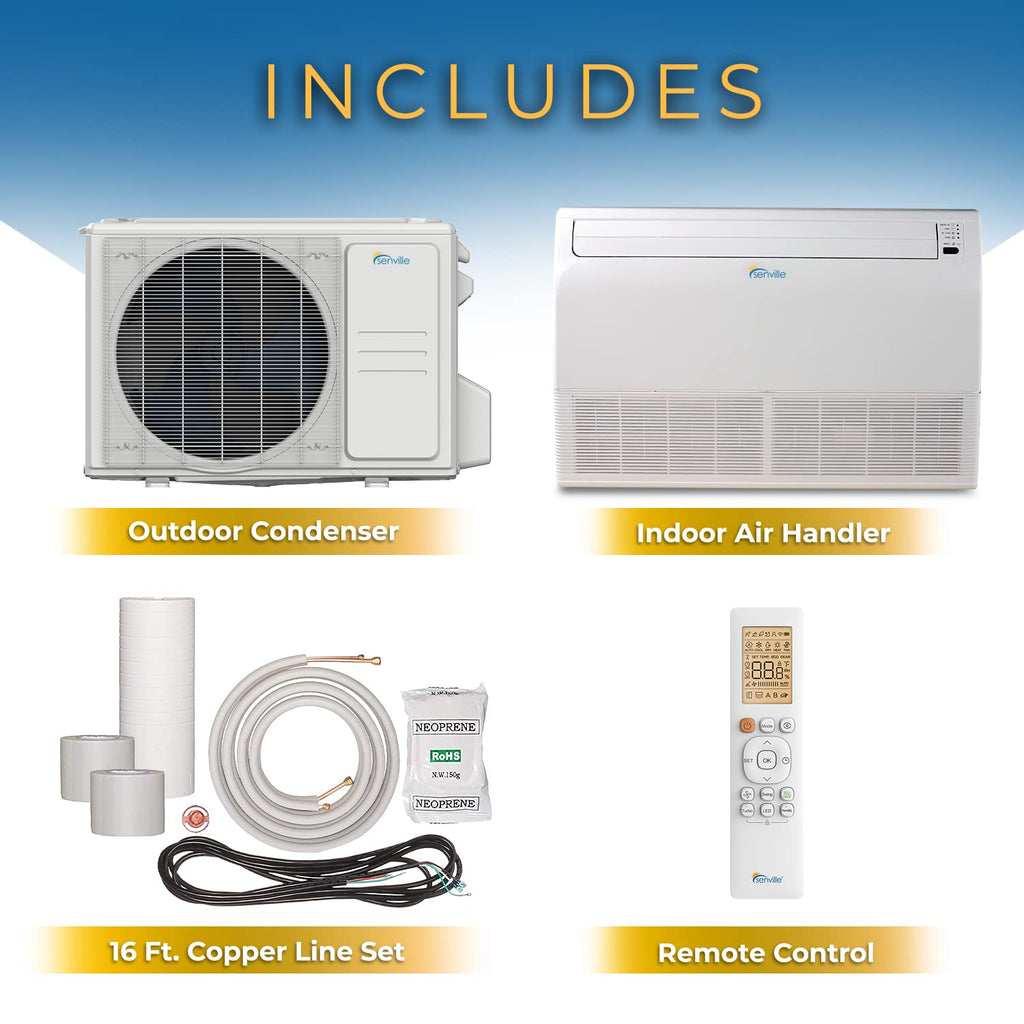 Floor Ceiling Mount Mini Split AC/Heating System, White, 24000 BTU