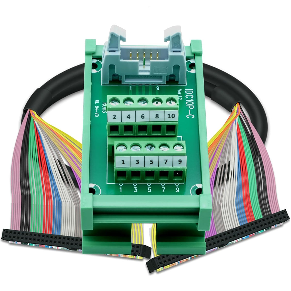 IDC10 2x5 10Pins 0.1" FRC Connector Interface Module DIN Rail Mount Male Header Terminal Block Breakout Board for PLC MCU Flat Ribbon Cable (IDC10 2x5Pin)