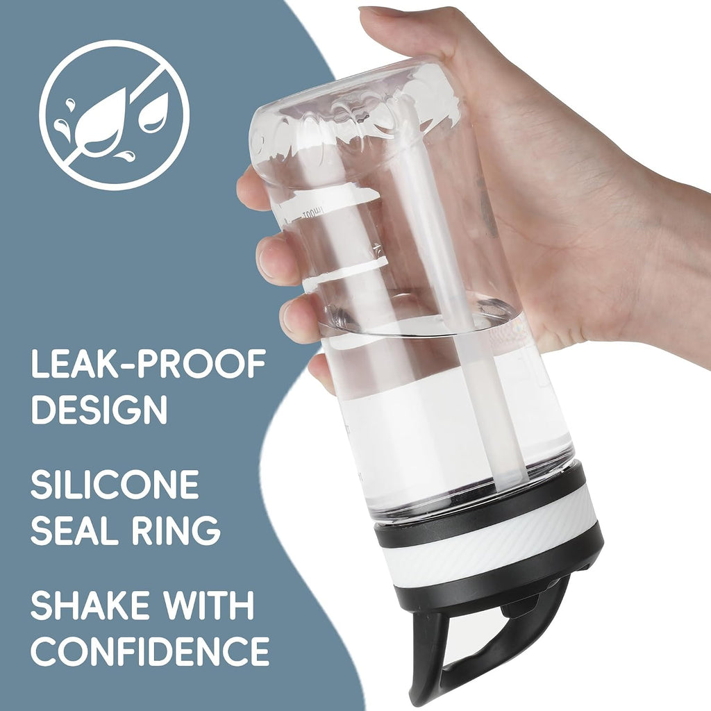 14oz Clear Kids Water Bottle with Straw Lid, BPA-Free Tritan, Measurement Scale, Sturdy Handle Wide Mouth Leak-proof