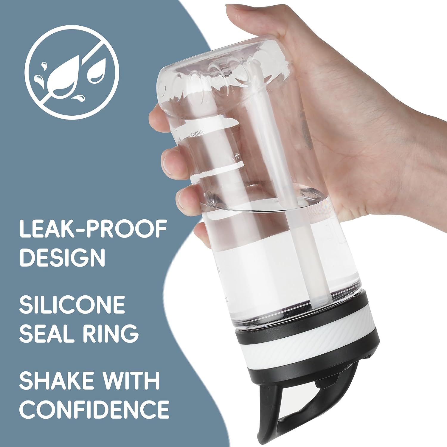 14oz Clear Kids Water Bottle with Straw Lid, BPA-Free Tritan, Measurement Scale, Sturdy Handle Wide Mouth Leak-proof