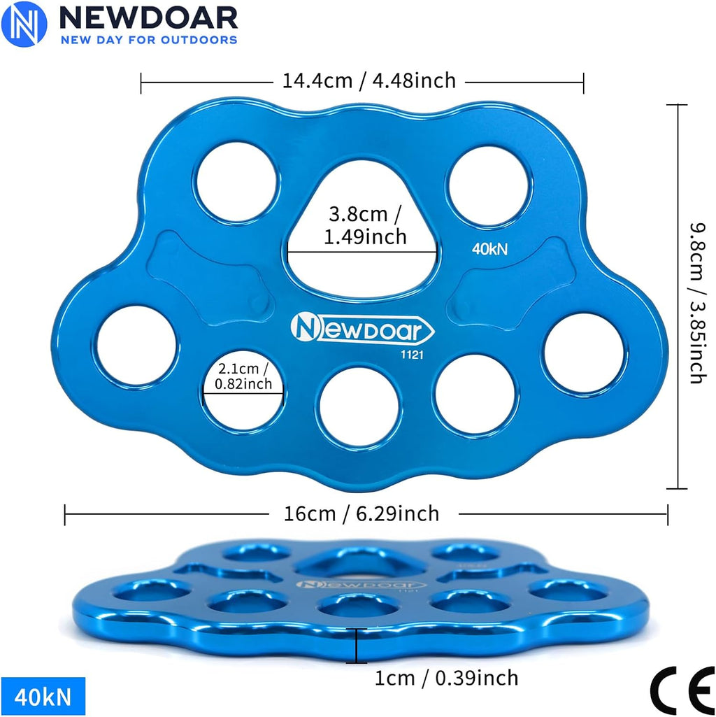Descender Plate 45KN Paw Rigging Plate 8 Holes Rock Climbing Gear (8 holes/45KN Blue)