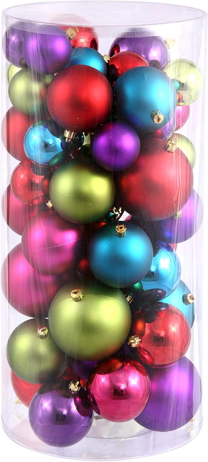 Vickerman Multi-Colored Ornament Ball Set Shiny and Matte Finish, Includes 50 Per Box, 1.5 to 2-Inch Variety - Ready