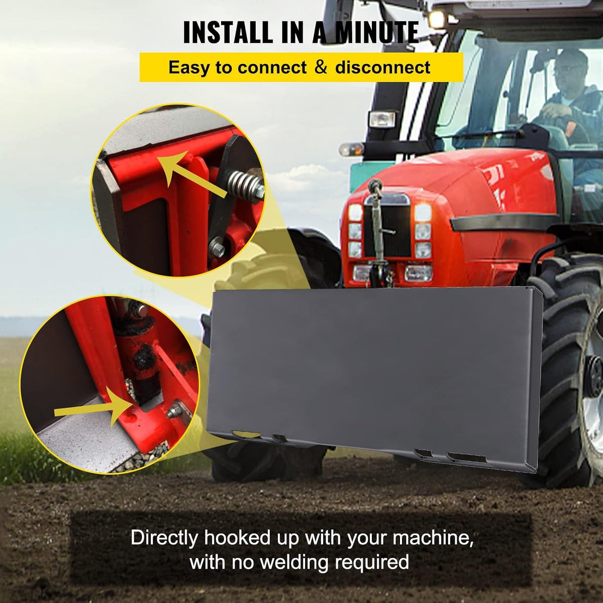 1/4" Skid Steer Attachment Plate Steel Skid Steer Mount Plate Quick Attachment Loader Plate Easy to Weld or Bolt to