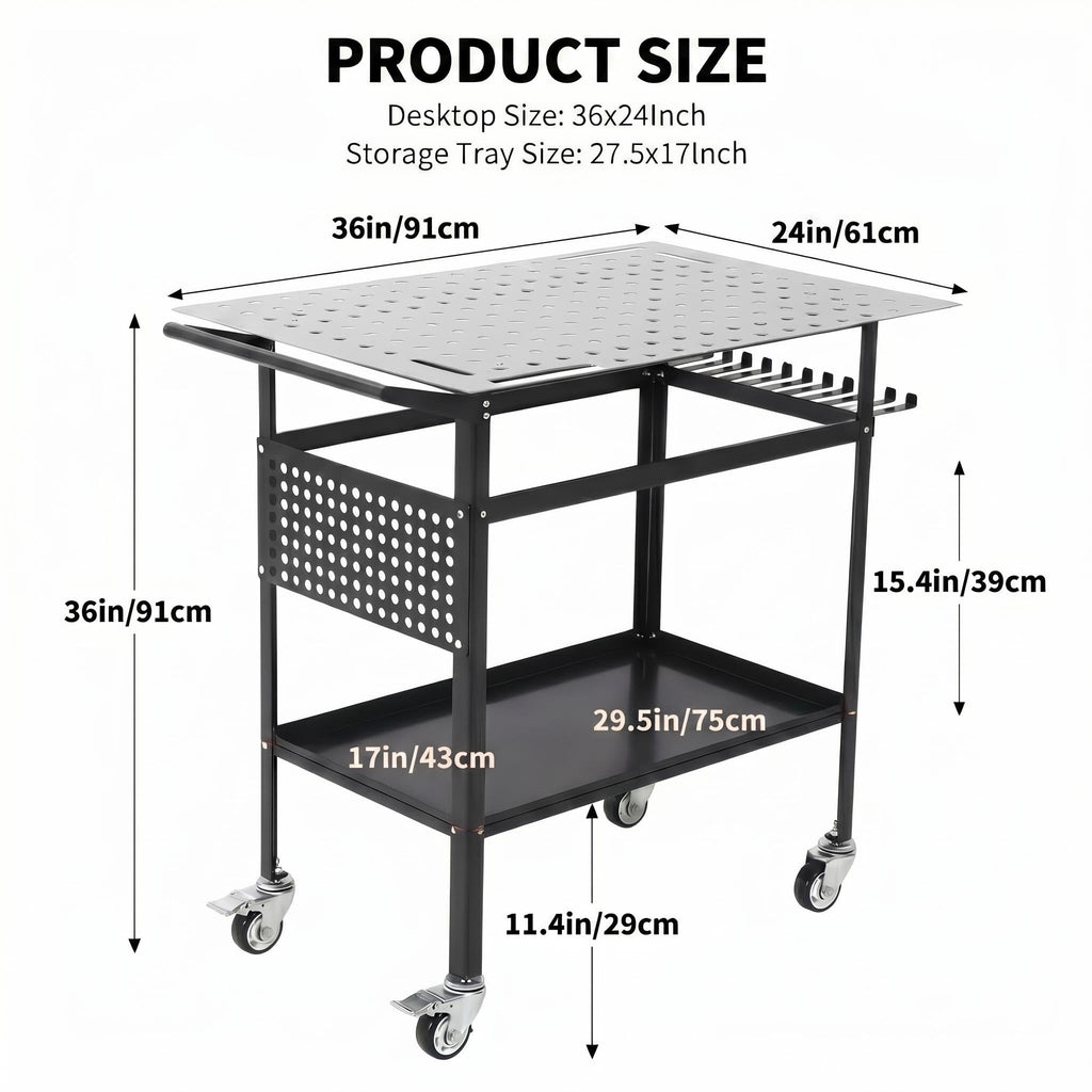 36x24in Welding Table 800LBS Mobile Workbench with 4 Wheels & Fixed Base