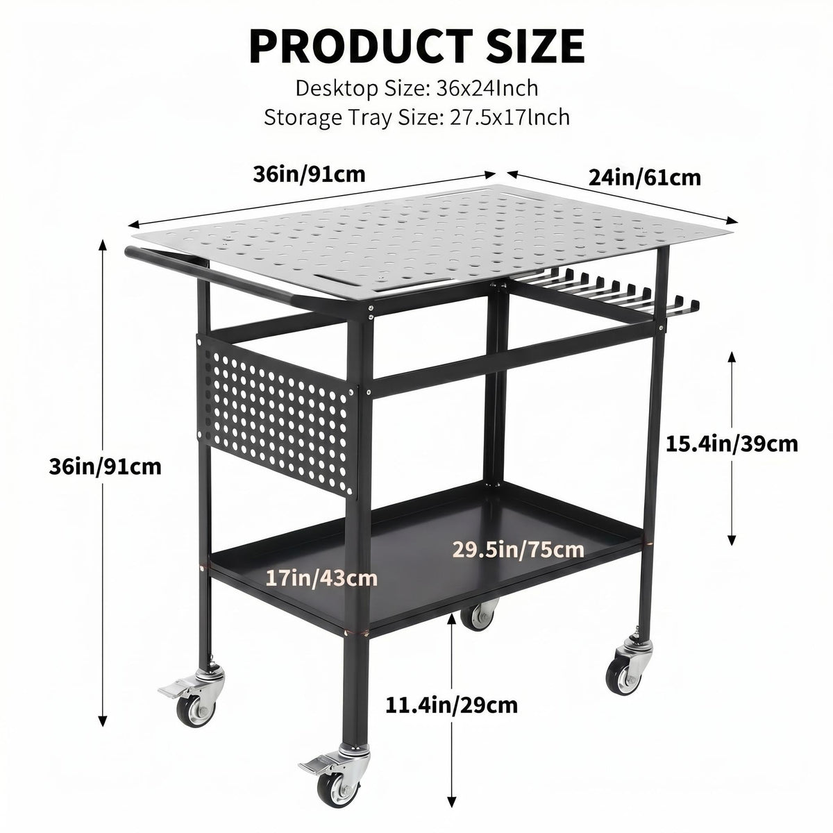 36x24in Welding Table 800LBS Mobile Workbench with 4 Wheels & Fixed Base