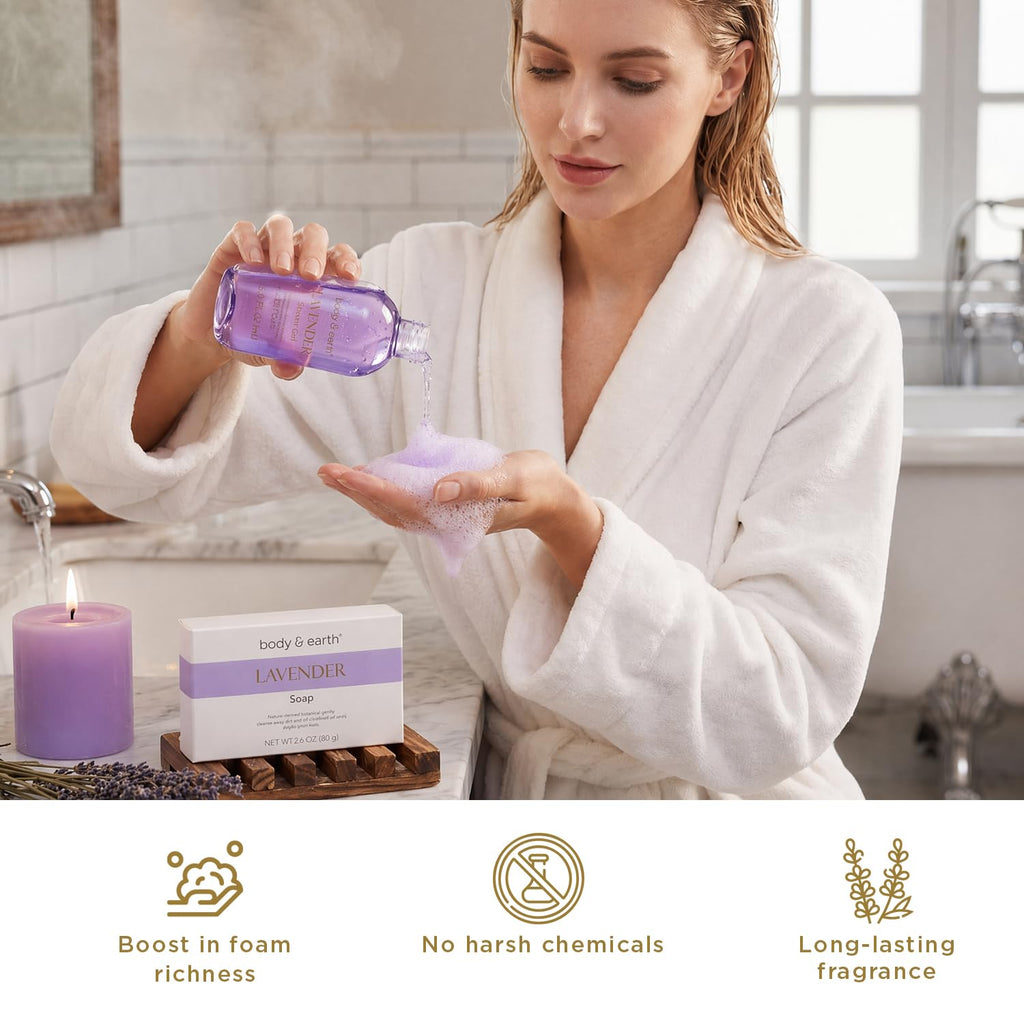 Bath and Body Gift Set - 6 Pcs Lavender Bath Kit for Women Spa Set, Birthday, Mother's Day Gift Set for Women