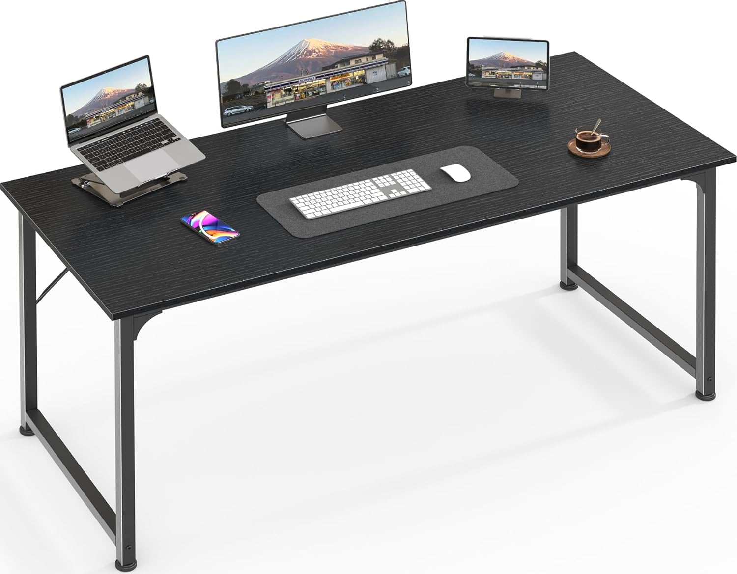 Computer Desk, 55 Inch Home Office Desk, Gaming Writing Work from Home Study Desk, Large Legroom, Sturdy Metal Frame