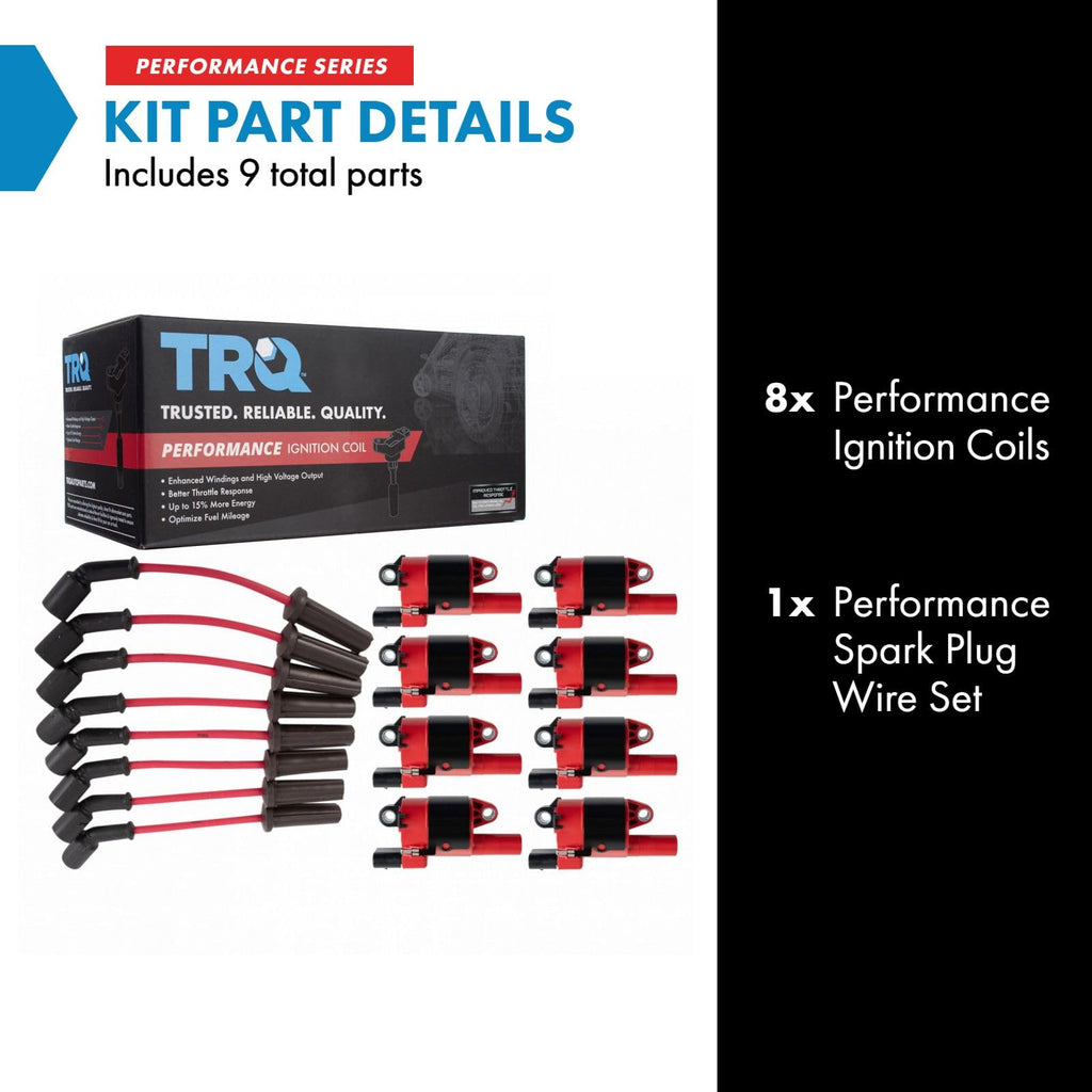 TRQ Performance Ignition Kit Ignition Coil and Spark Plug Kit 9 Piece
