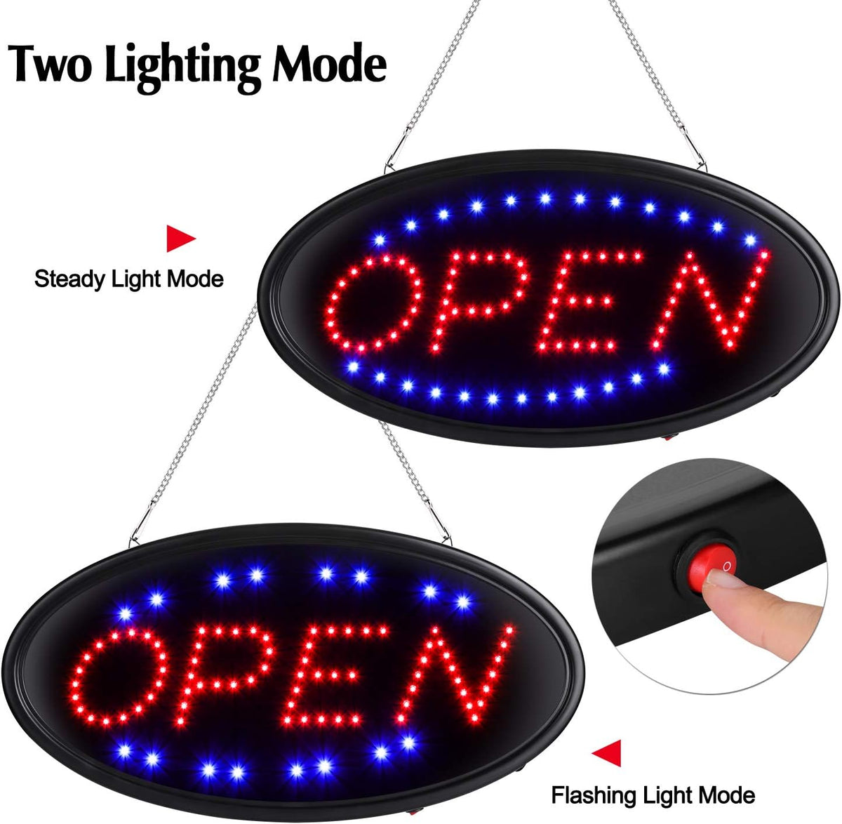 LED Open Sign, 19"x10", with Remote, Timer & Flash/Steady Modes