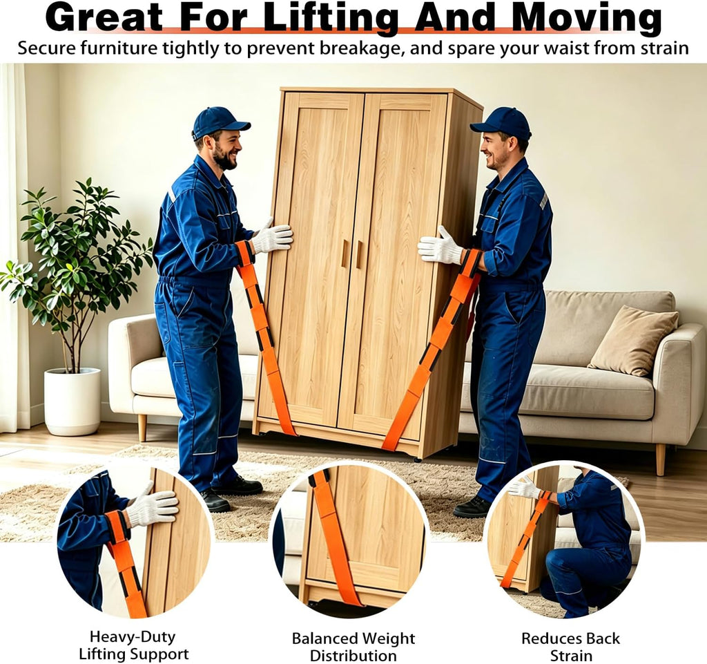 Moving Strap Kits for Lifting with Anti-Slip Sponge Pads, 2-Person Adjustable Lifting and Moving System with Cotton