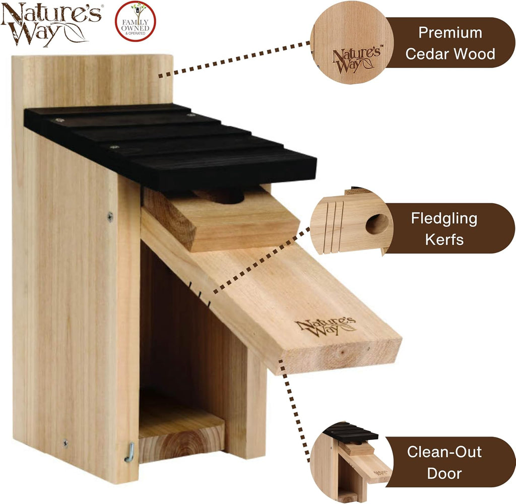 Nature’s Way Cedar Bluebird House for Outdoor Nesting, Predator Guard, Ventilated Design & Easy Access Clean-Out