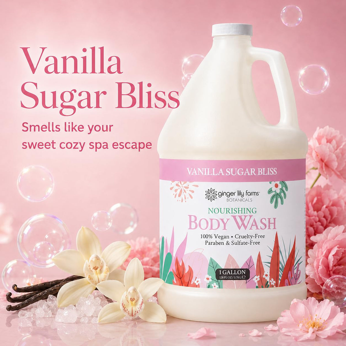 Botanicals Body Wash, 128oz, Vanilla Sugar Bliss