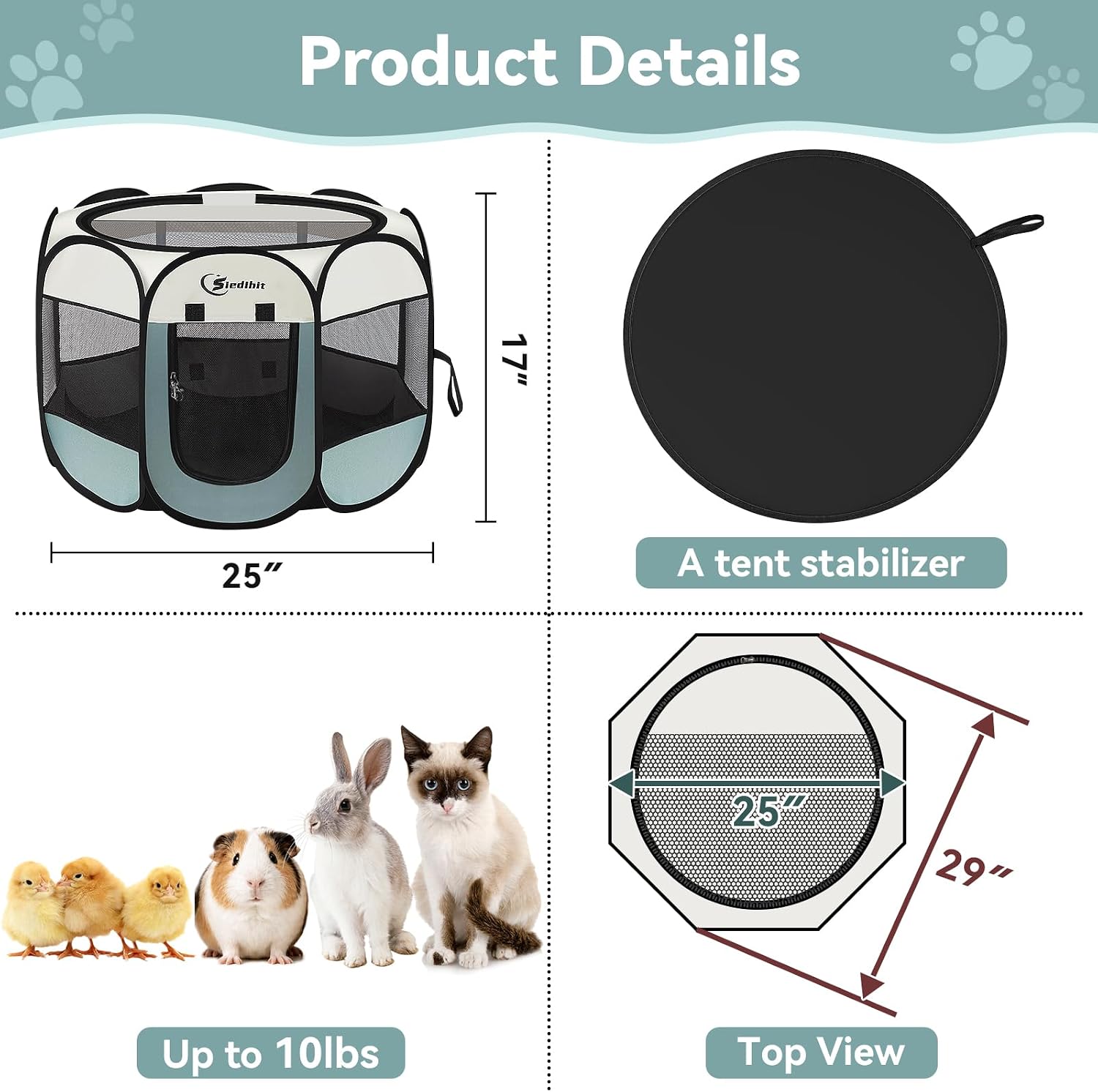 Dog Cat Playpen, Puppy Pet Playpen Indoor for Small Dog Crate Tent Cage Outdoor, Portable Pop Up Dogs Enclosure