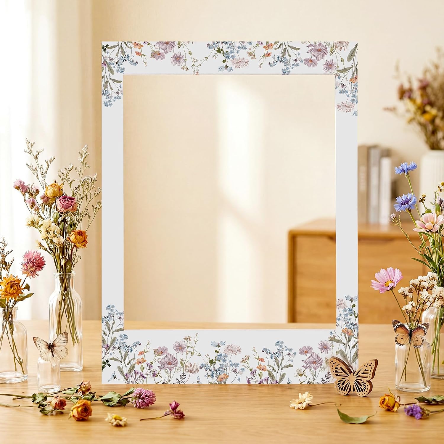 32 x 24 Inch Floral Photo Booth Frame Prop, DIY PVC Cutouts Photo Booth Selfie Frame for Bridal Shower, Wedding, Baby