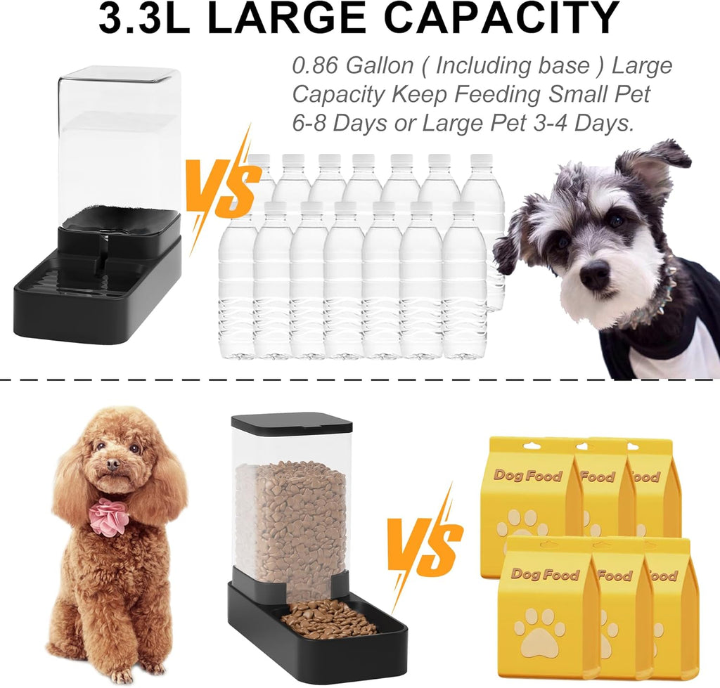 Automatic Cat Feeder and Water Dispenser in Set with Pet Food Bowl,Gravity Dog Waterer and Food Feeder for Small