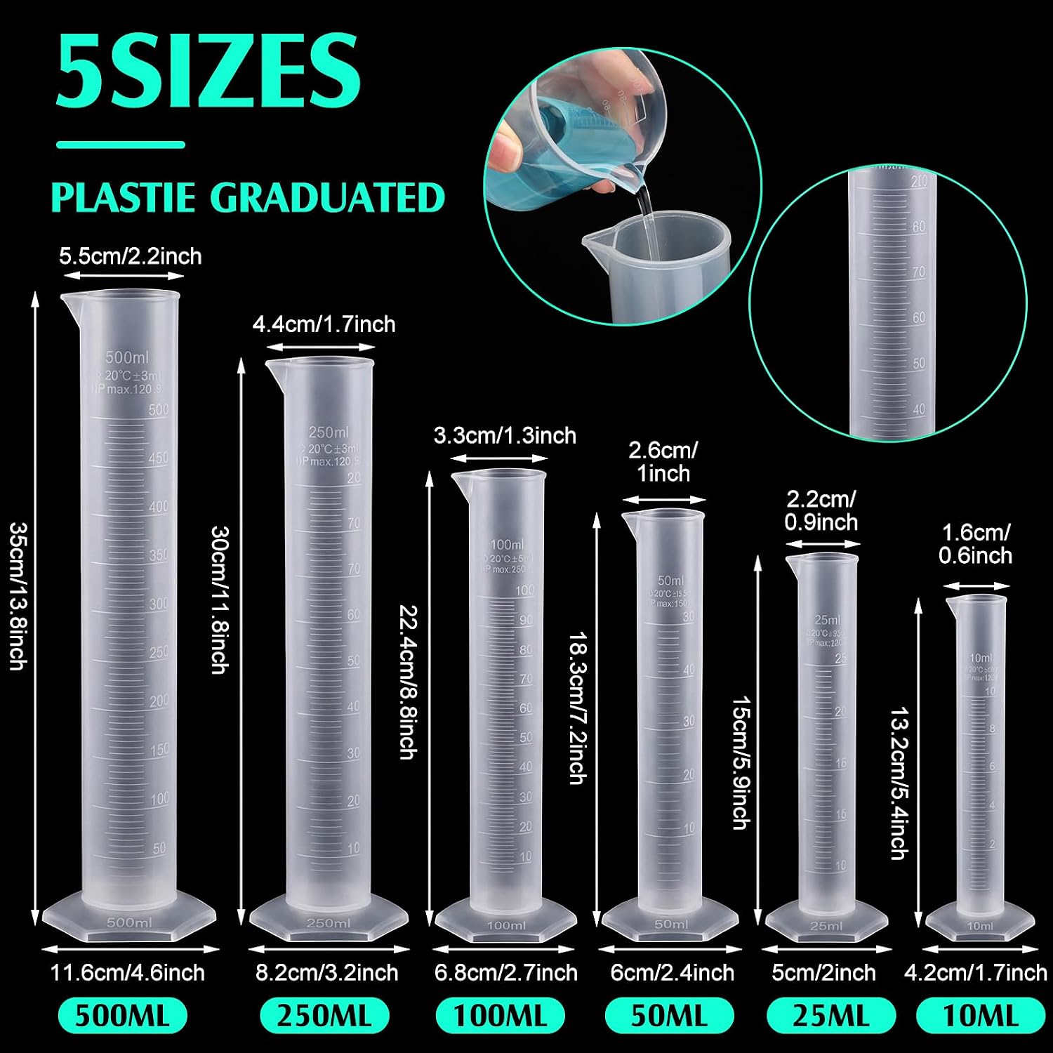 60 pcs Beakers and Test Tubes Set Include 6 Graduated Cylinder 7 Beakers 4 Flask 20 Droppers 20 Test Tubes with Rack