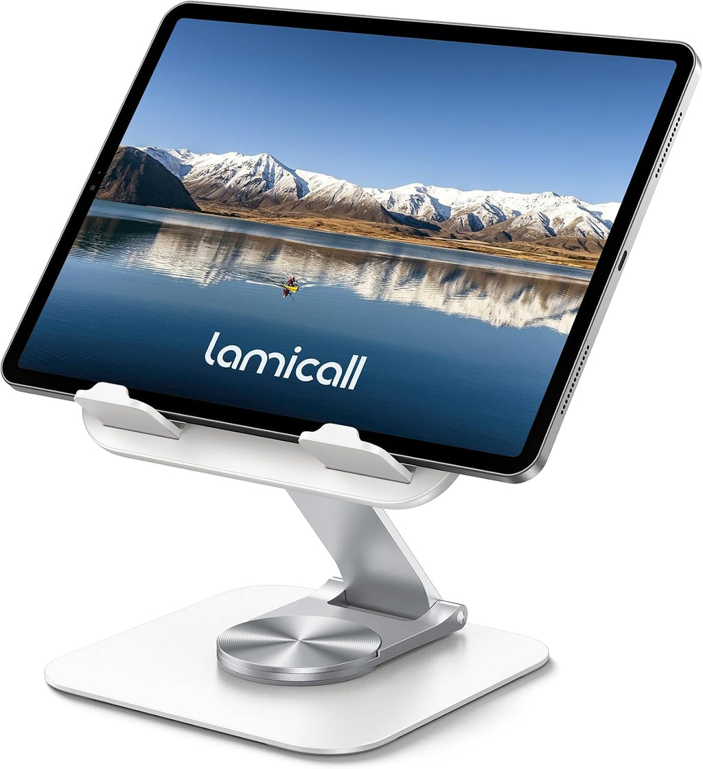Adjustable iPad Stand for Desk, Ultra-Slim Foldable, 360° Rotation