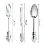 300PCS Silver Plastic Silverware, Vintage Disposable Utensils & Cutlery