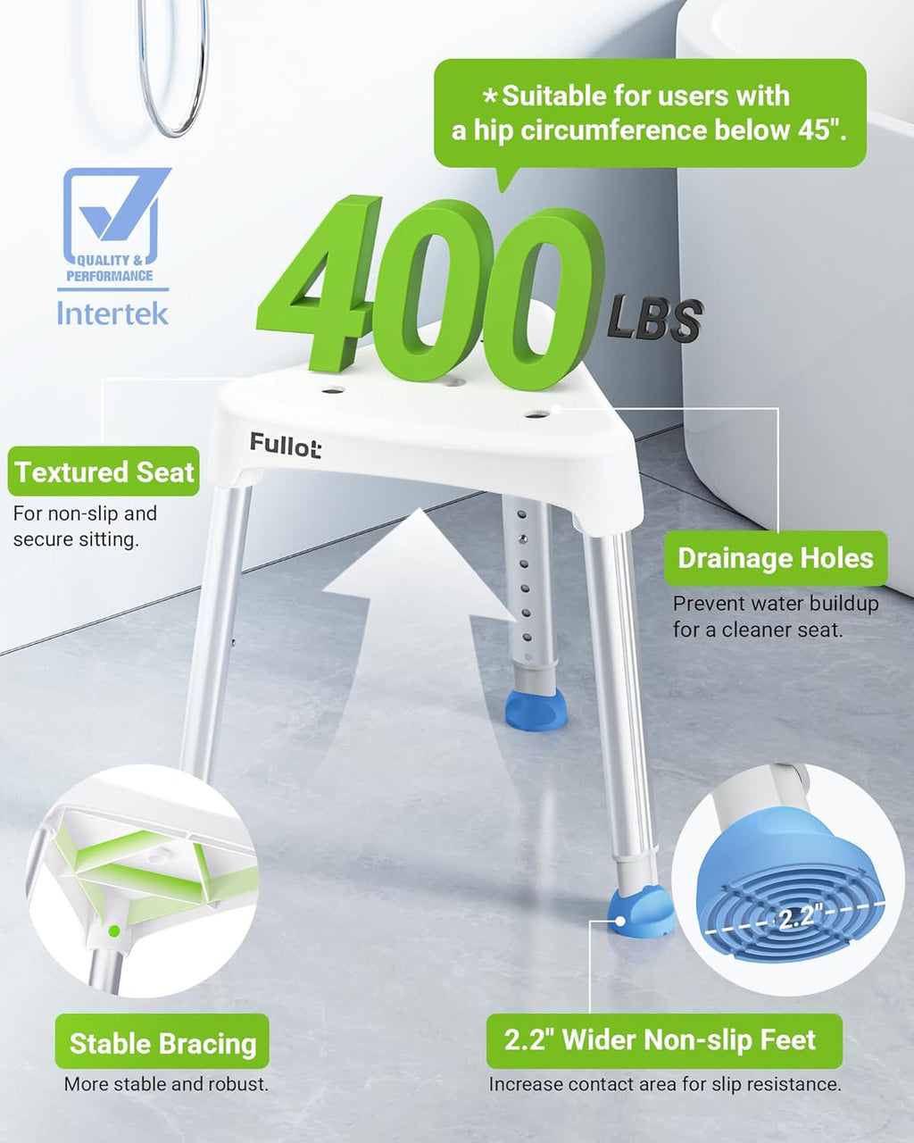 Space-Saving Triangular Shower Chair for Inside Shower, FSA/HSA Eligible 400 lbs Adjustable Shower Stool for Elderly