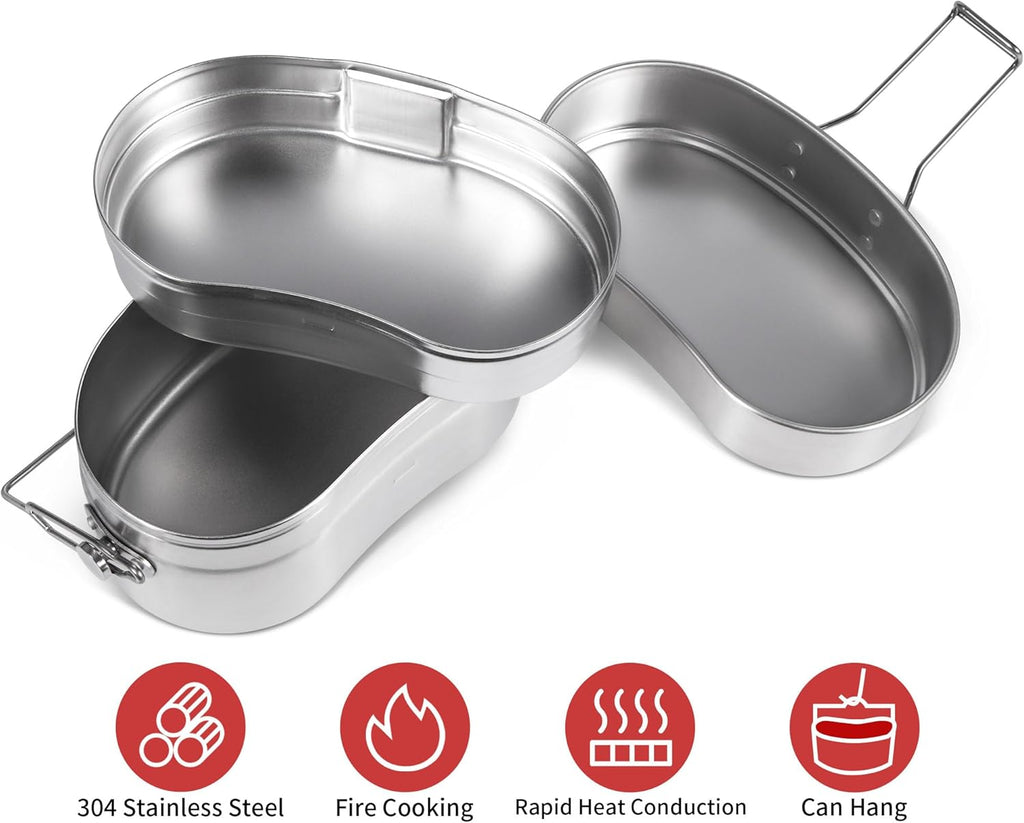 German Style M31 Military Mess Kit Mess Tin 304 Stainless Steel Backpacking Cookware Set Camping Pot Pan Set
