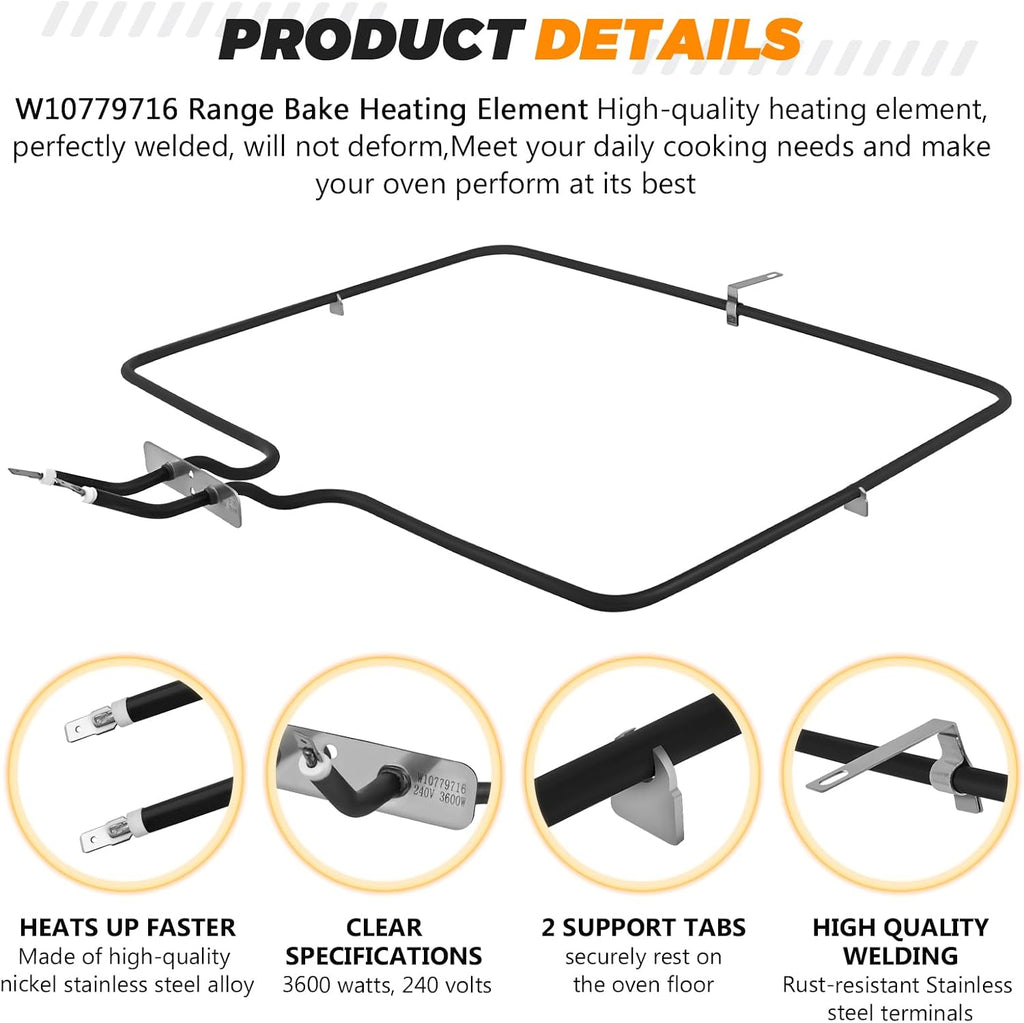 W10779716 Range Oven Bake Element by Blutoget-Oven Heating Element Fit for Whirlpool KitchenAid Maytag JennAir Oven MER8700DS1 KSDB900ESS2 W10289097 W10774342 PS11703285 JDS JES JIS KER KFE KSE MER