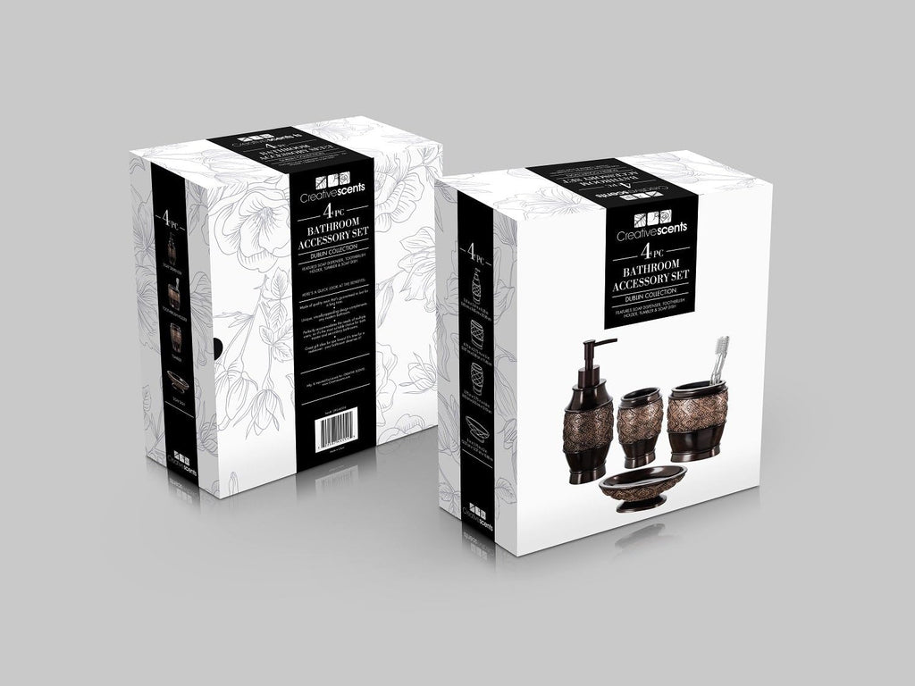 Dublin Brown 4 Piece Bathroom Accessory Set | Includes Soap Dispenser, Toothbrush Holder, Tumbler Cup & Soap Dish