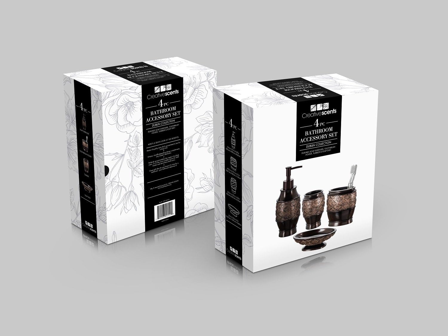 Dublin Brown 4 Piece Bathroom Accessory Set | Includes Soap Dispenser, Toothbrush Holder, Tumbler Cup & Soap Dish