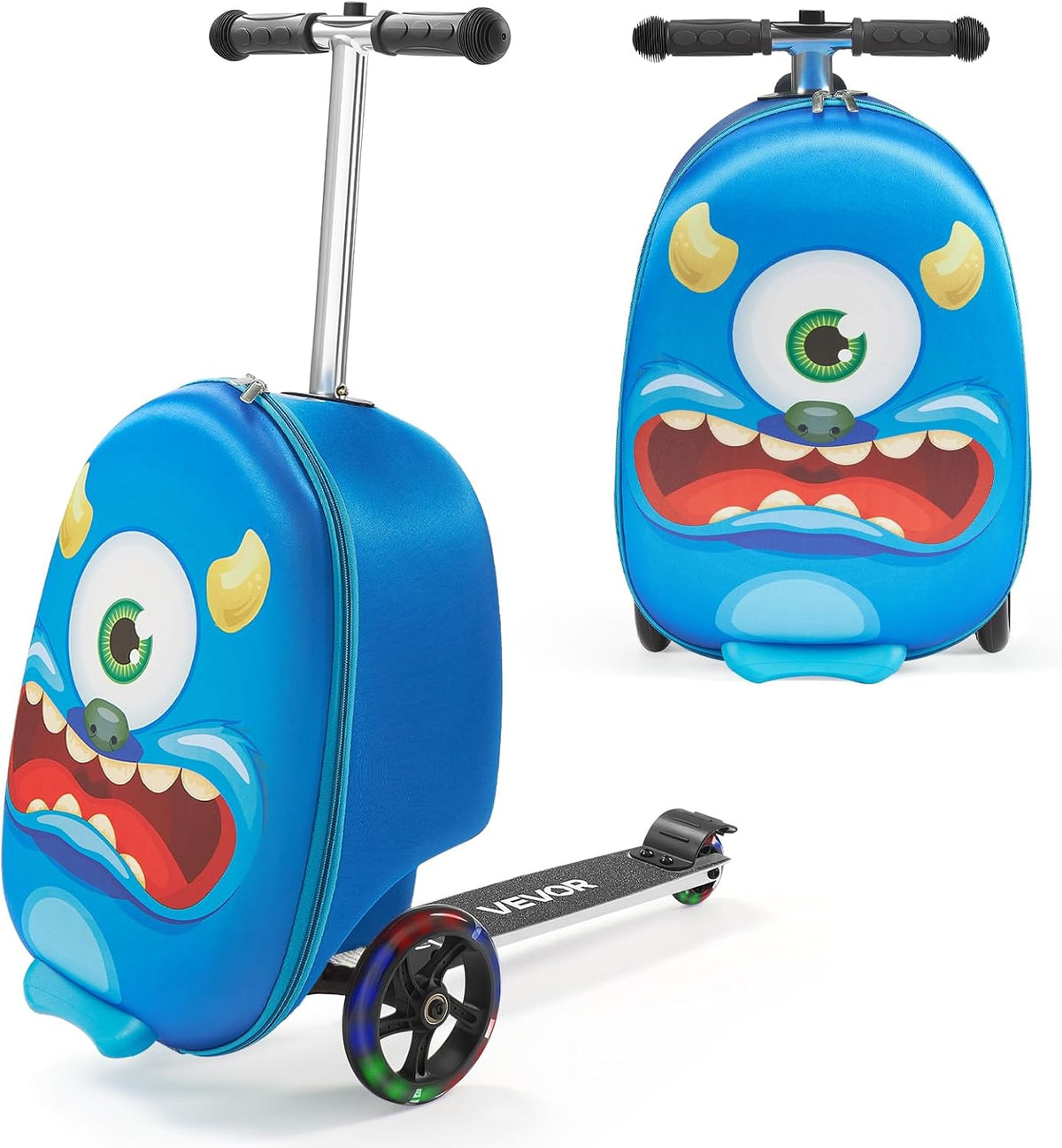 Ride-on Luggage, 20 L Capacity, 20 Inches Kids Scooter Suitcase with Flash PU Wheels, Adjustable Handle & TPR