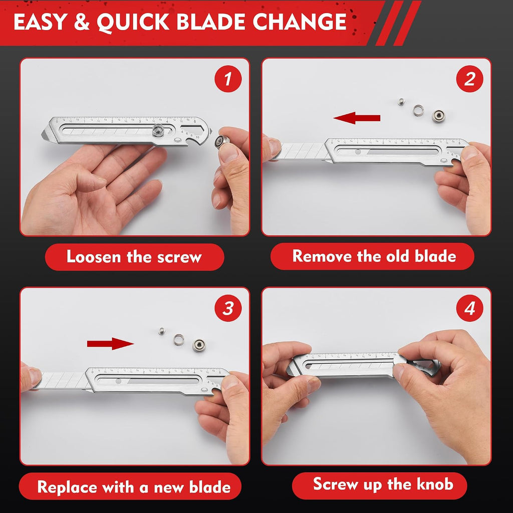 2PC 7-in-1 Stainless Steel Utility Knife, 18mm Snap-Off Box Cutter